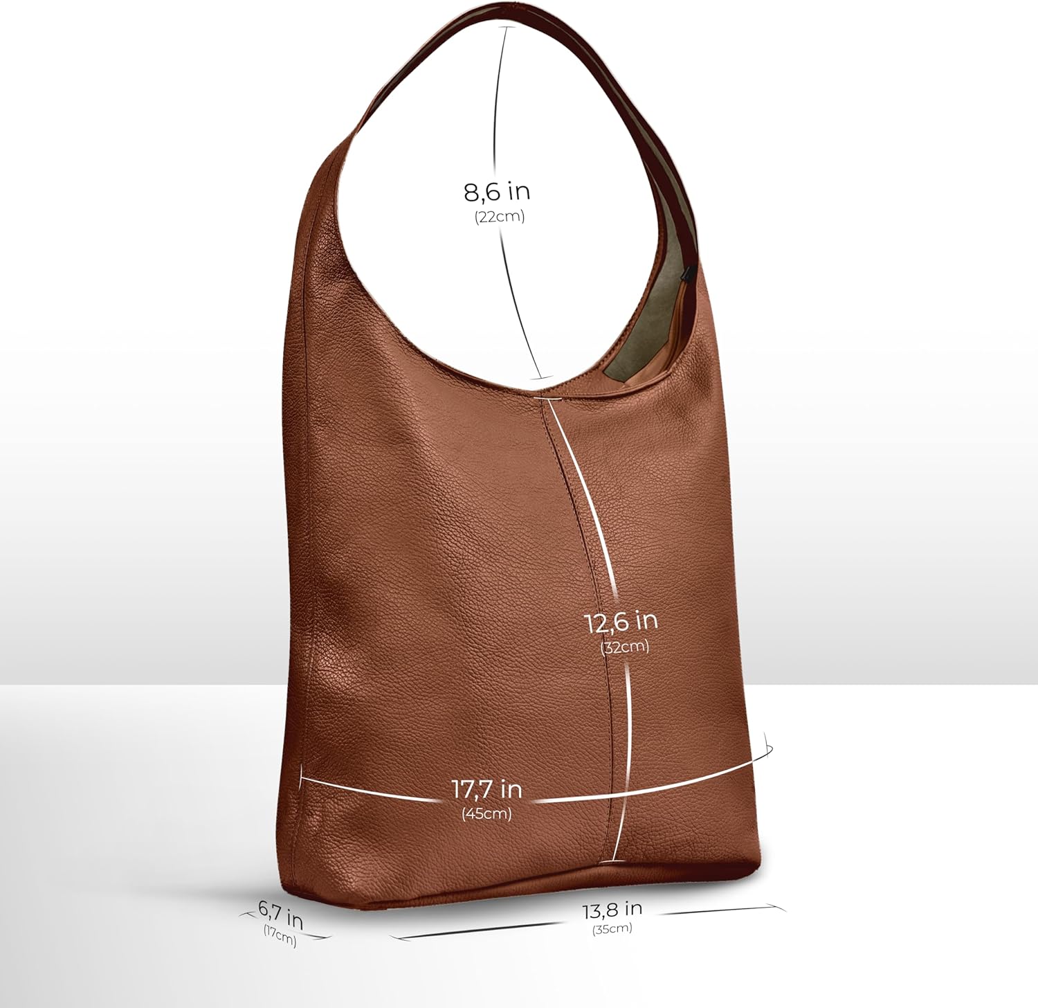 Italian Calf Leather Unlined Hobo Bag for Women with Zipper | Large Slouchy Shoulder Handbag Tote Bucket Purse Pocketbook