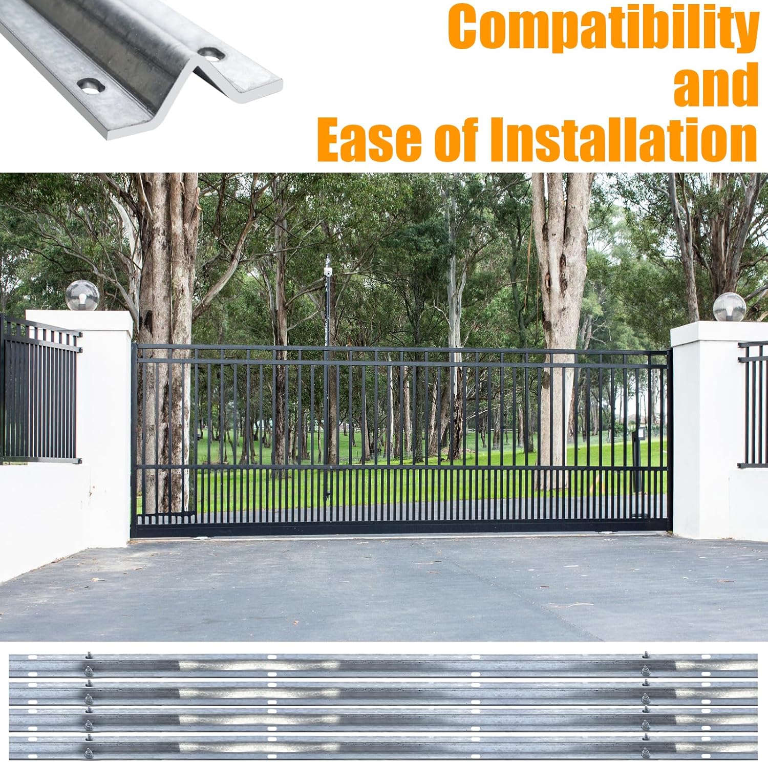 6Ft Galvanized Inverted V Track Rail (4Pcs) – Heavy Duty Sliding Gate Track with Pre-Drilled Holes & Hardware Kit for Driveway Gates, Barn Doors & Cabinets