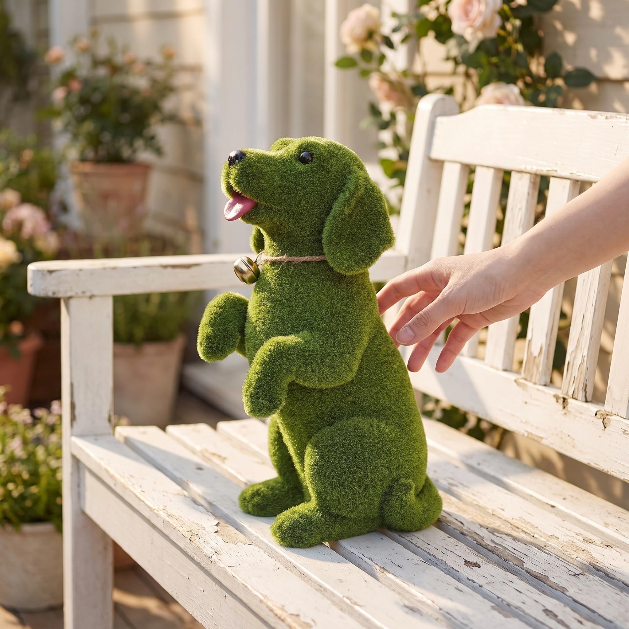 GALPADA Statuetta Cane da Giardino Verde in Resina Campanello