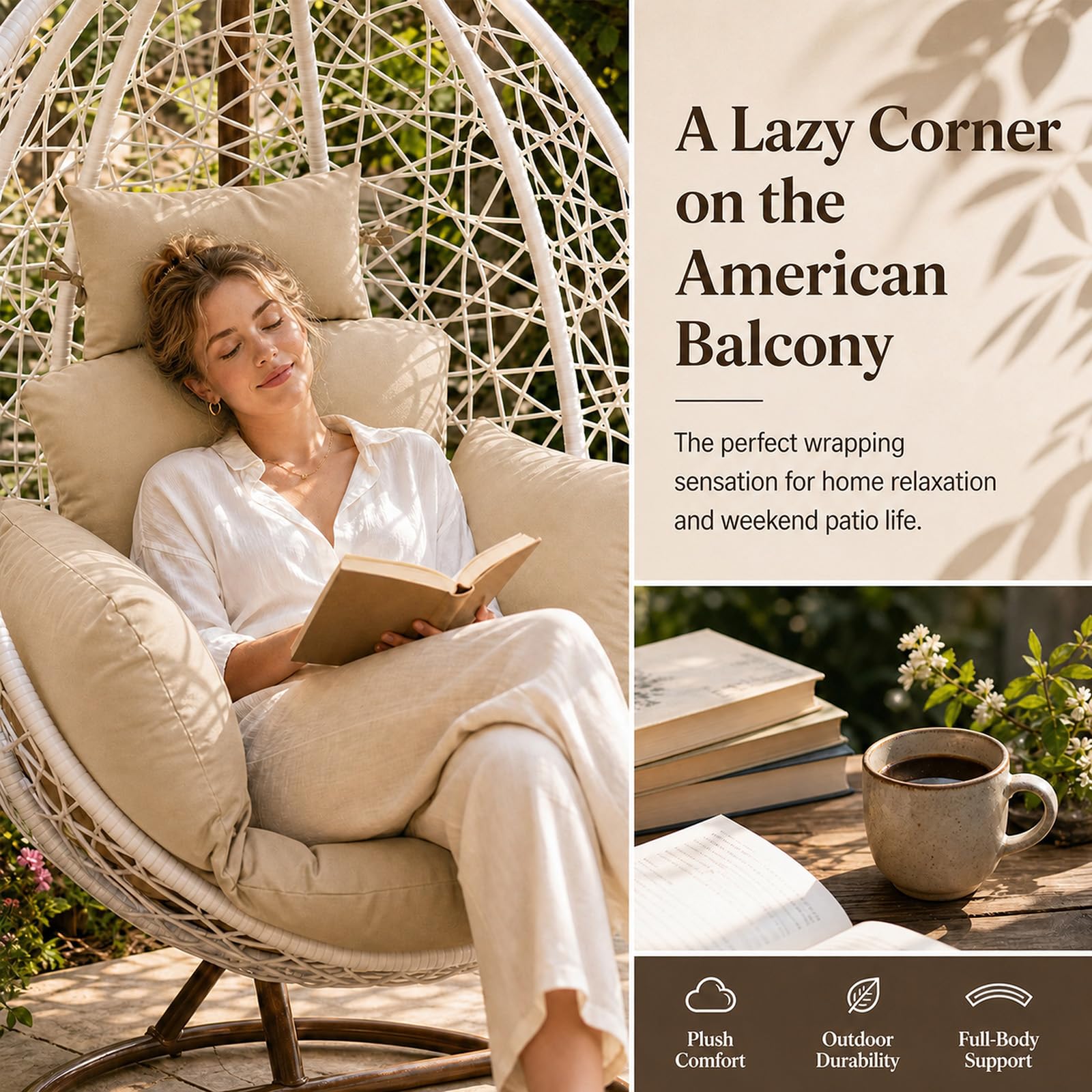 Cojín colgante para silla mecedora para exteriores, cojín de jardín con reposacabezas, cojín para sillón mecedora, cojín de interior para columpio, cesta colgante, silla mecedora, cojín para silla