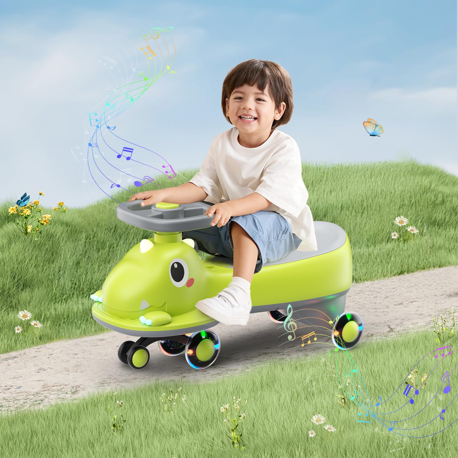 Coche de Bebé con Volante 360°, Coche Deslizador con Música y Ruedas Brillantes para Niños Pequeños, Asiento de Seguridad, Regalo 1-3 Años
