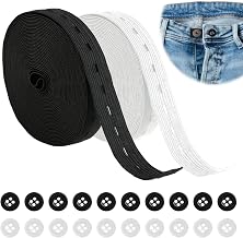 Elastic Sewing Kit – 14 m Elastic Band with Eyelets and 20 Resin Buttons, Black and White – Ideal for Belt Extension and Various Sewing Projects (Width 20 mm)