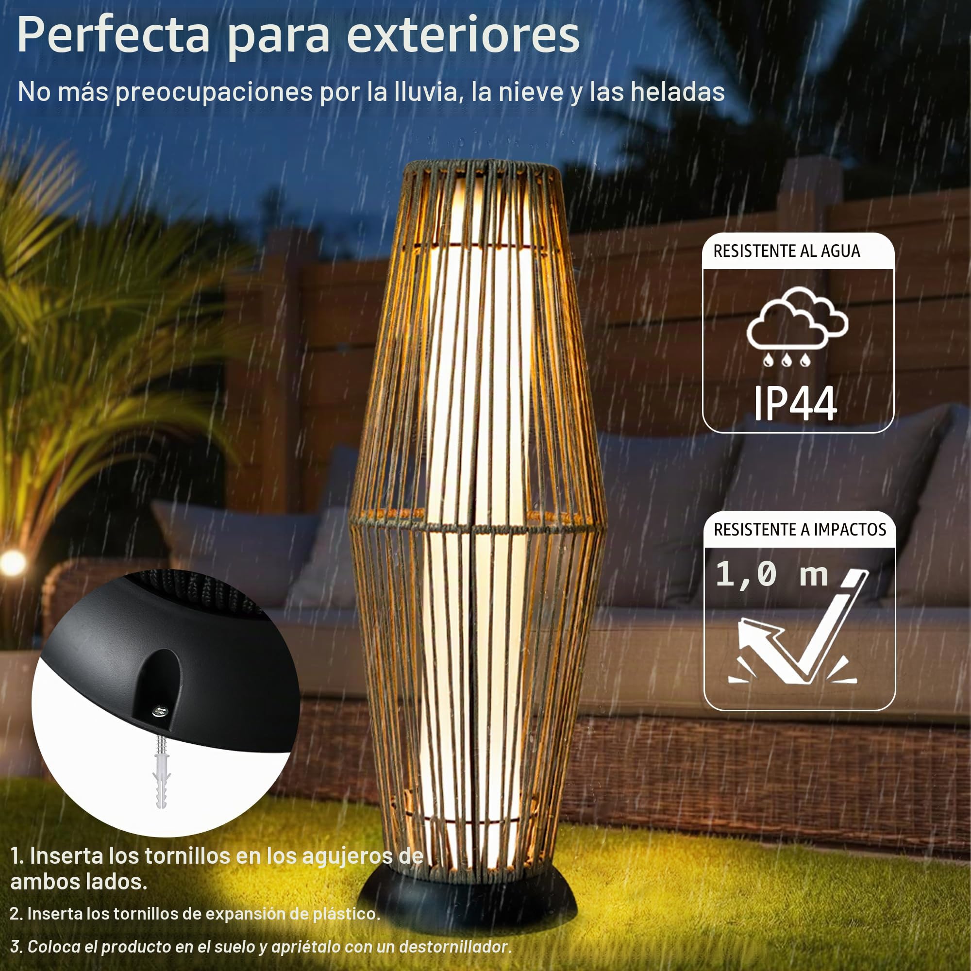 TRIROCKS 2 en 1 Lámpara Solar de Ratán LED para Exteriores – IP44 Resistente al Agua, Lámpara Solar, Lámpara de Jardín Alimentada por Energía Solar/Lámpara Solar para Exteriores para Terraza, Balcón