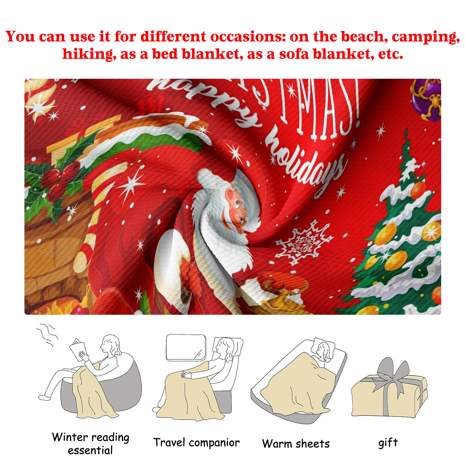 PORJDN Coperta natalizia per divano, in flanella, con motivo natalizio stampato 3D, morbida, leggera, per divano, letto, ufficio e viaggi all'aperto (stile E, 130 x 150 cm)
