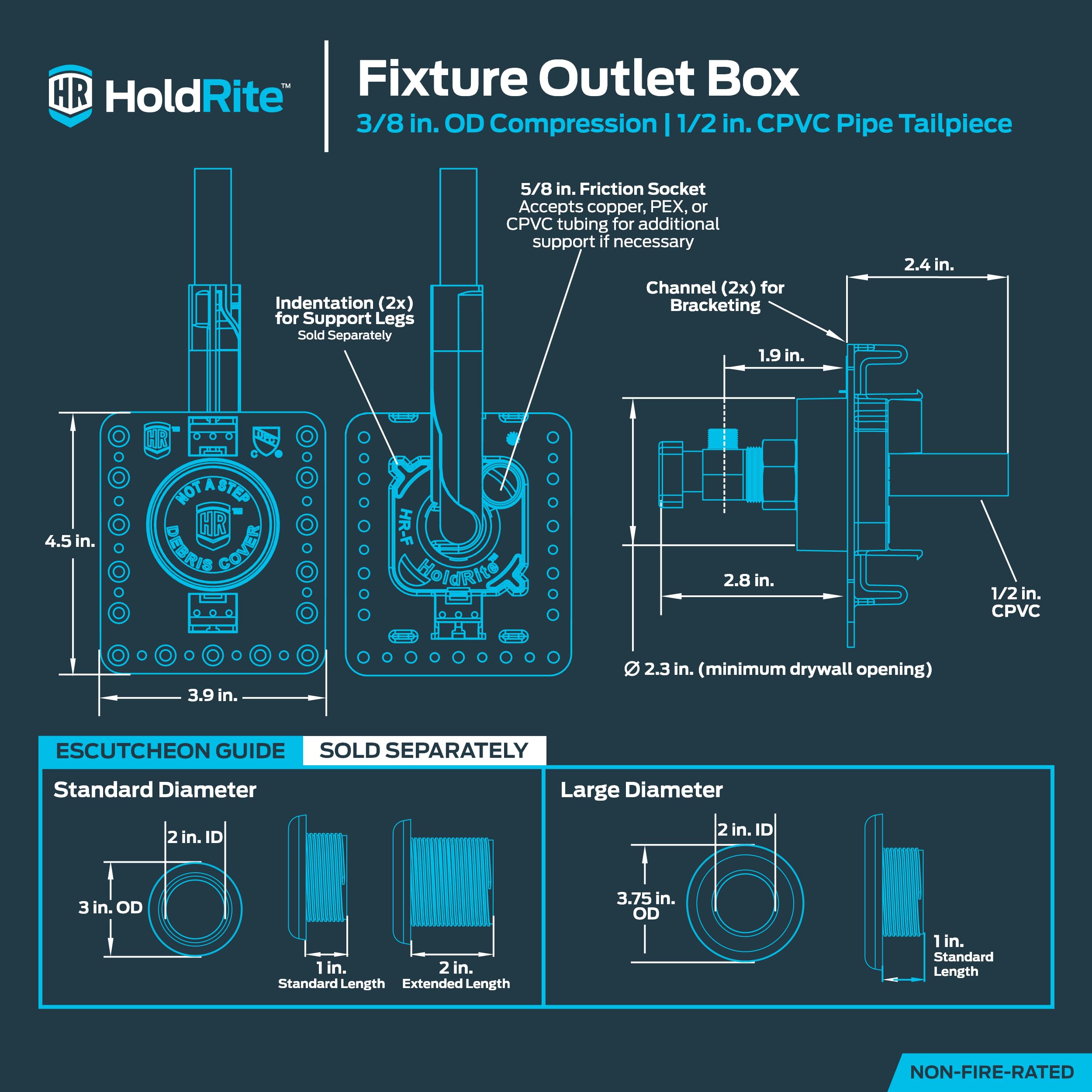 Holdrite HR-F-C-1 - Cajas de fijación, color blanco