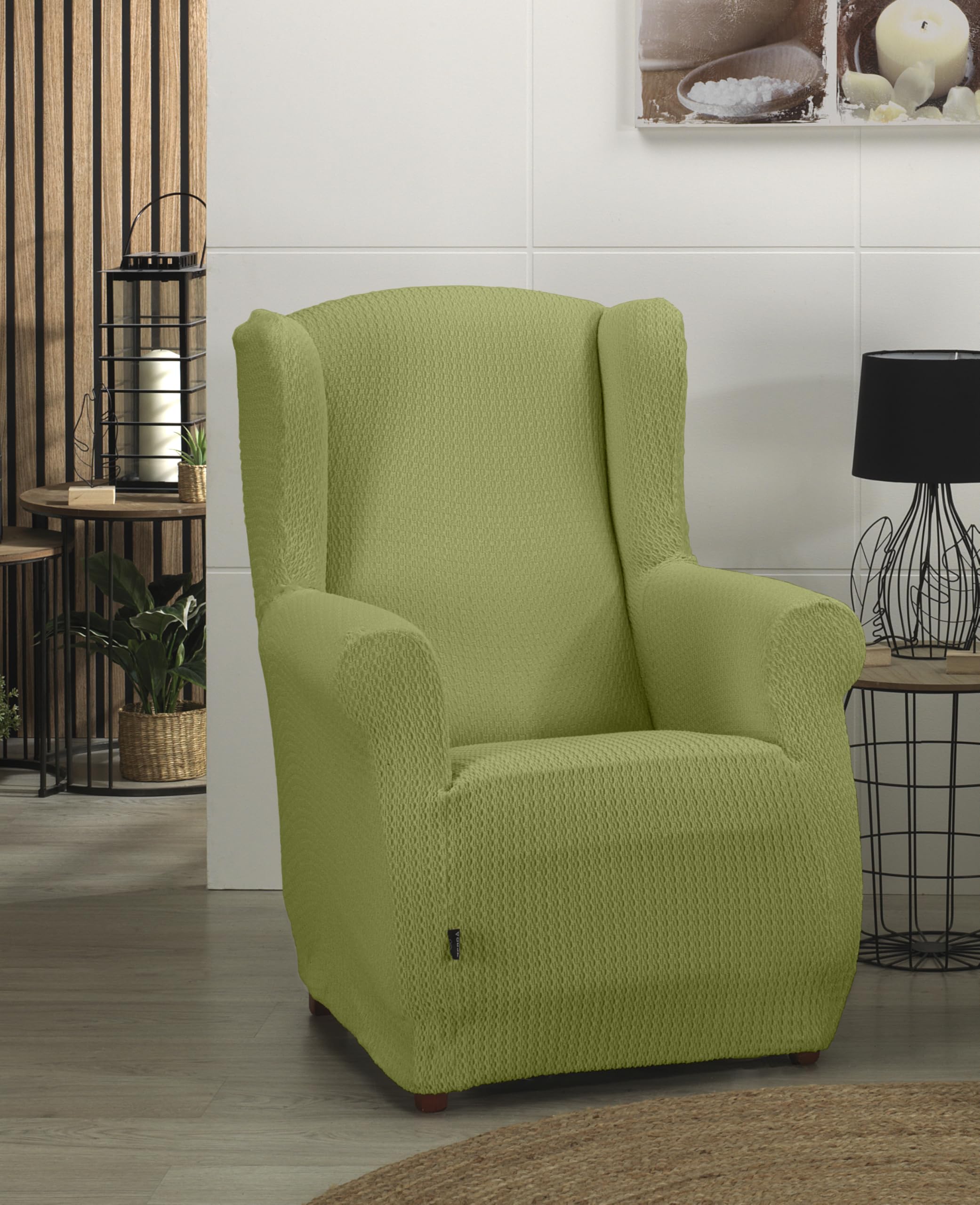 Estoralis Sumatra | Funda de Sillon Bielástica | Tejido Súper Elástico C/ 05 Verde | para Sillon Orejero de 70 a 110 cm. | Protector de Calidad | Súper Ajustable