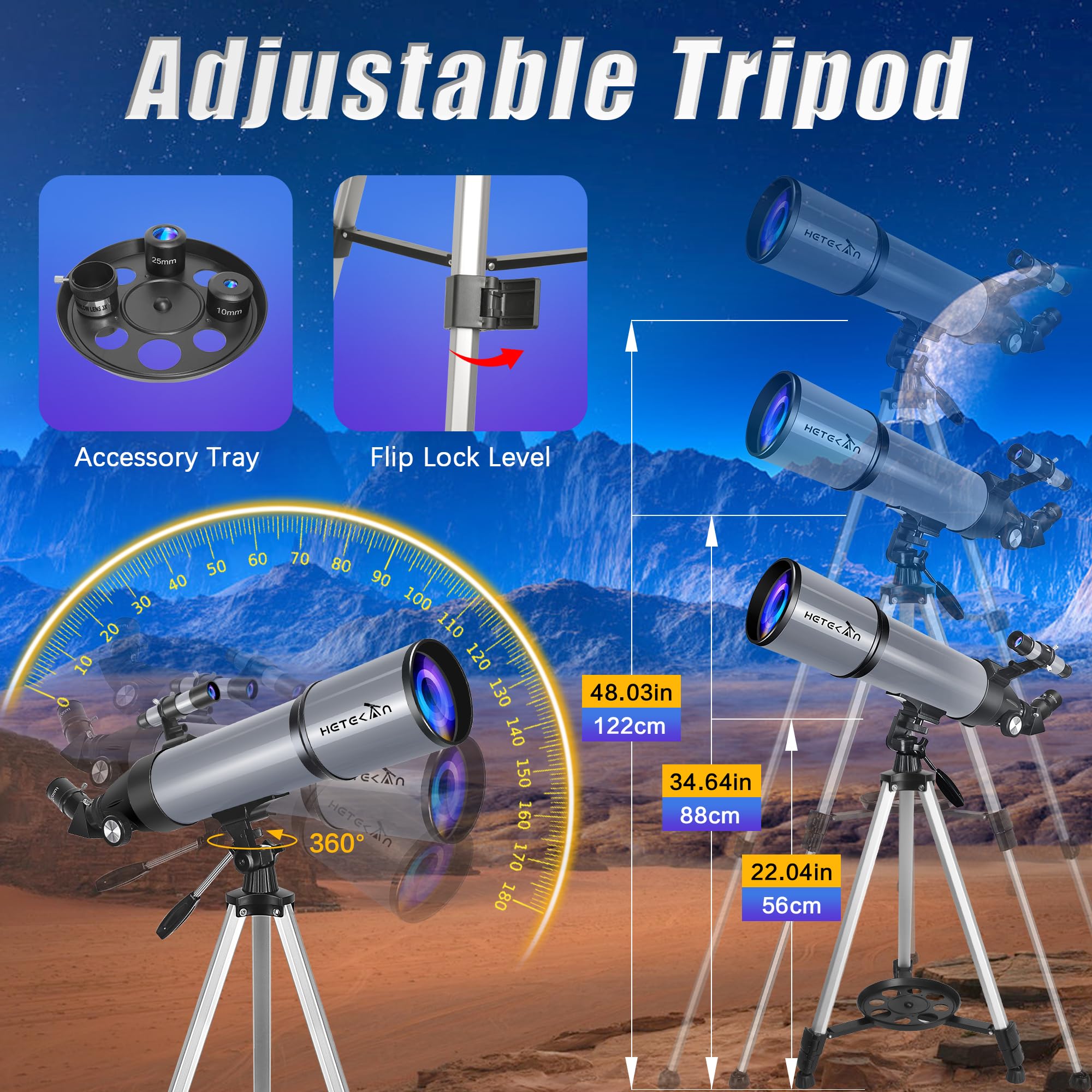 Telescopio Astronomico Professionale 80/600mm, Telescopio Rifrattore Portatile per Adulti, Bambini e Principianti, per l’Osservazione della Luna e delle Stelle, con Borsa da Trasporto