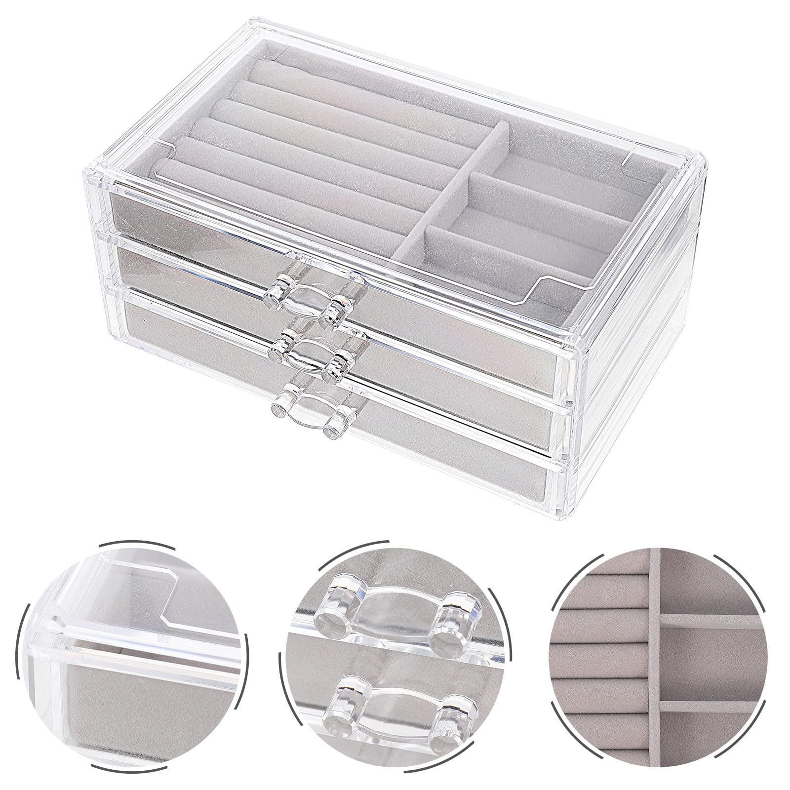 Operitacx Scatola Portaoggetti Cassetti per Gioielli e Orecchini, Organizer da Toeletta Multiuso in Materiale Resistente Grigio, Contenitore per Anelli e Accessori da Scrivania per Casa