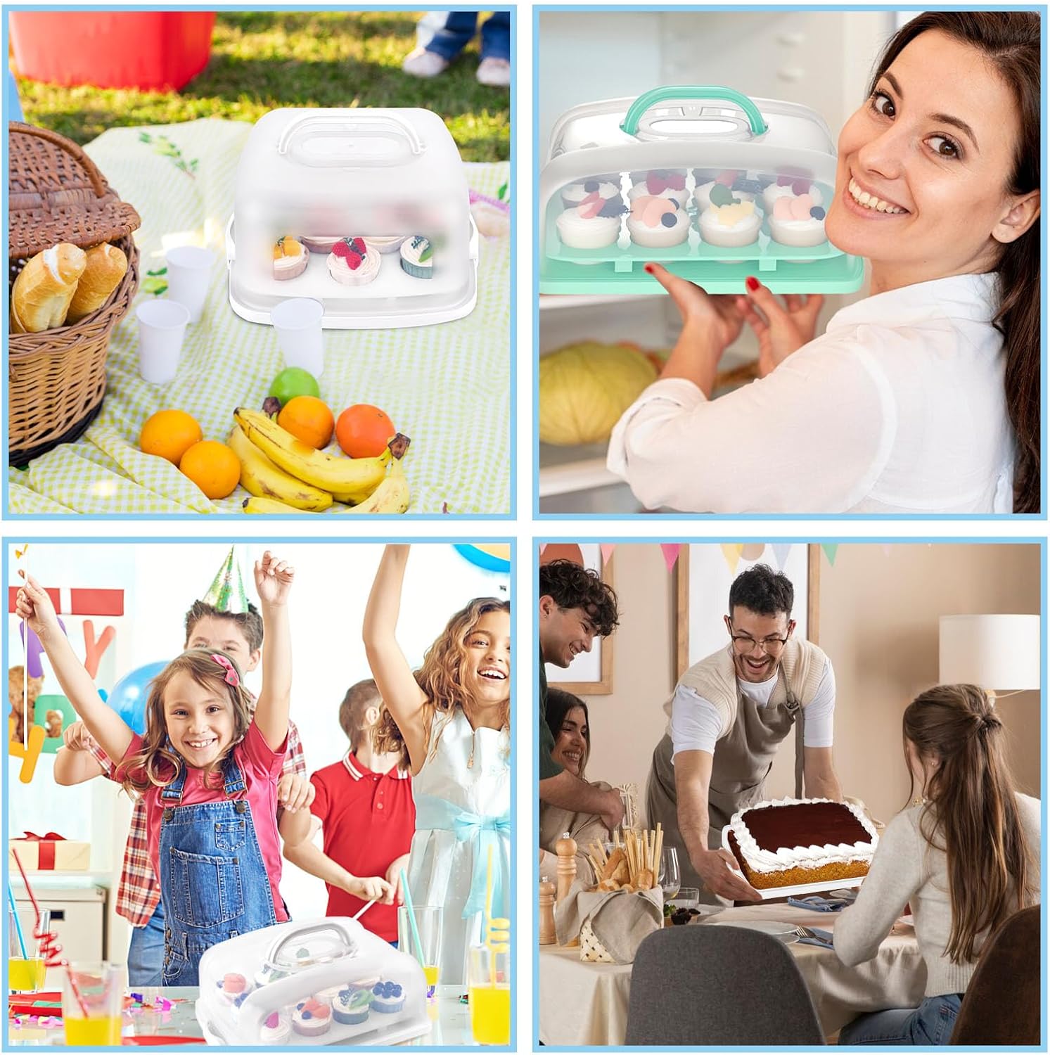 VGOODALL Cupcake and Cake Container with Lid, White Square Cake Carrier 12 Capacity Cup Dessert Holder with Handle for Pie Muffin Cobbler Family Picnics and Party Events, 2-in-1 Design