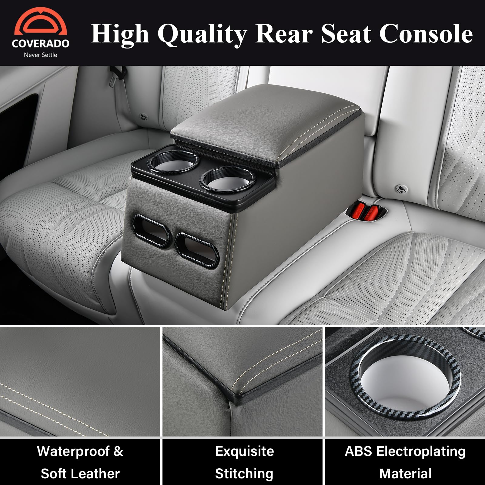 Coverado Auto Mittelkonsole, Universal Mittelkonsole Auto Rückbank, Rücksitz Automobile Organizer mit Cup Halter, Armlehnen Box Universal Fit für die meisten Limousinen SUV Pick-up-Truck
