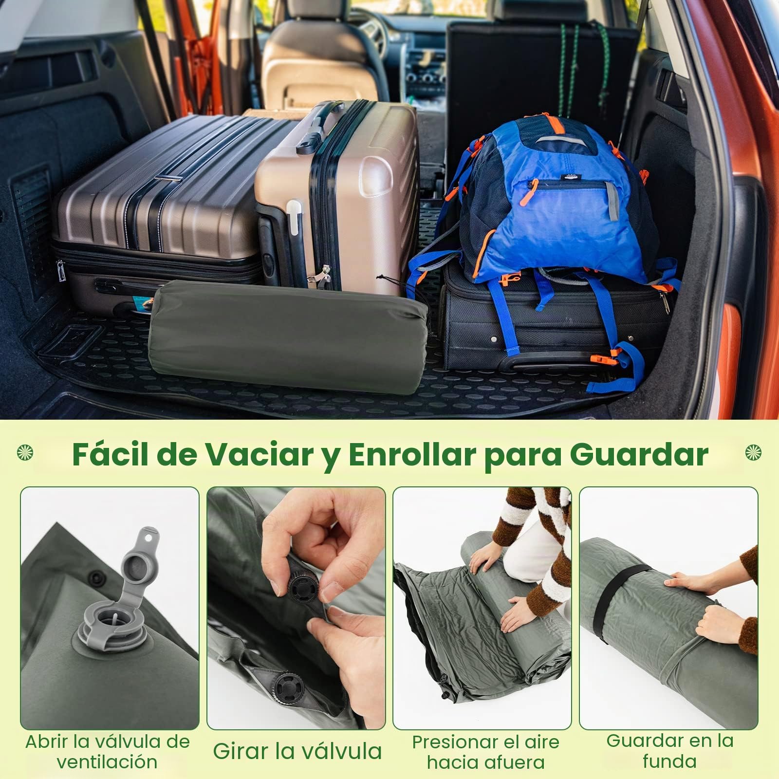 COSTWAY Colchón para Acampar con Almohada Colchoneta Autoinflable para 2 Personas Colchón Doble en Espuma para Camping Senderismo Vacaciones (Verde)