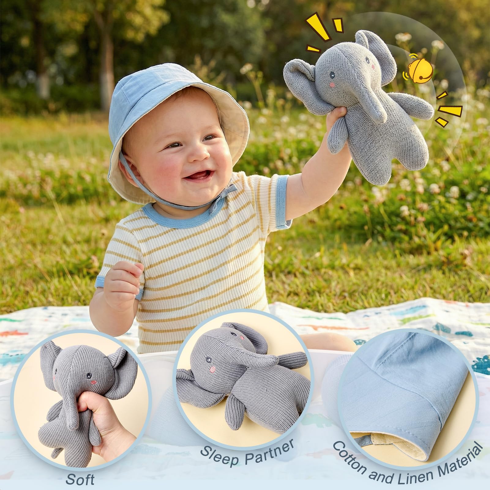 Regalo Nascita Bimbo con Body, Peluche Elefante, Mussola, Bavaglino, Cappello, Calzini, Cesto in Bambù Intrecciato, Set Regalo Neonato Nascita Regalo Baby Shower Bimbo (Cesto in Bambù)