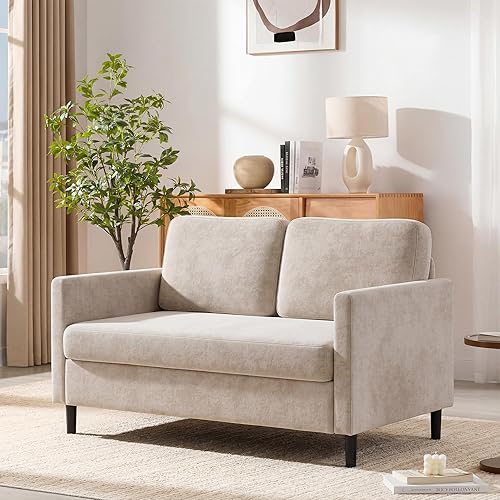 Garvee 51" Loveseat Sofa, Breathable Cozy Faux Linen 2-Seater with Wide Backrest & Padded Seats, Compact Wood Frame Sofa for Shared Relaxation, Tool-Free Setup for Small Spaces,Beige