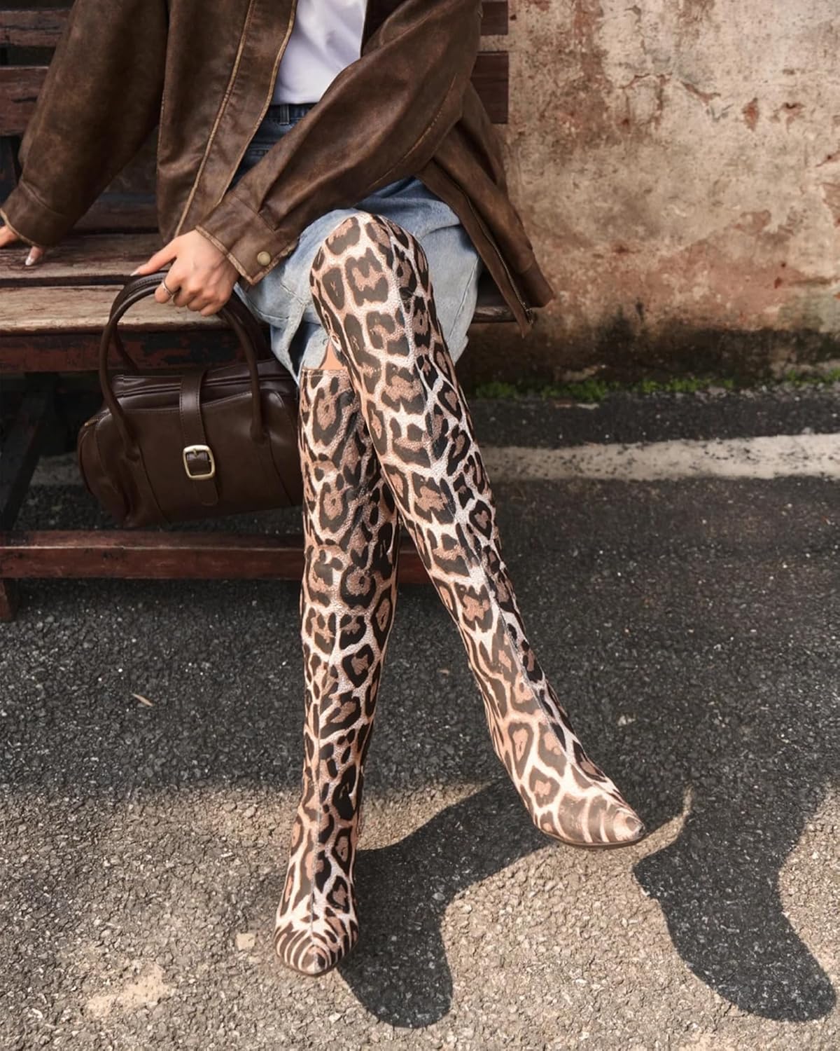 NEWBELLA Women's Stretch Over-the-Knee Boots - Snake Print Faux Leather Pointed Toe Heels for Fall Winter