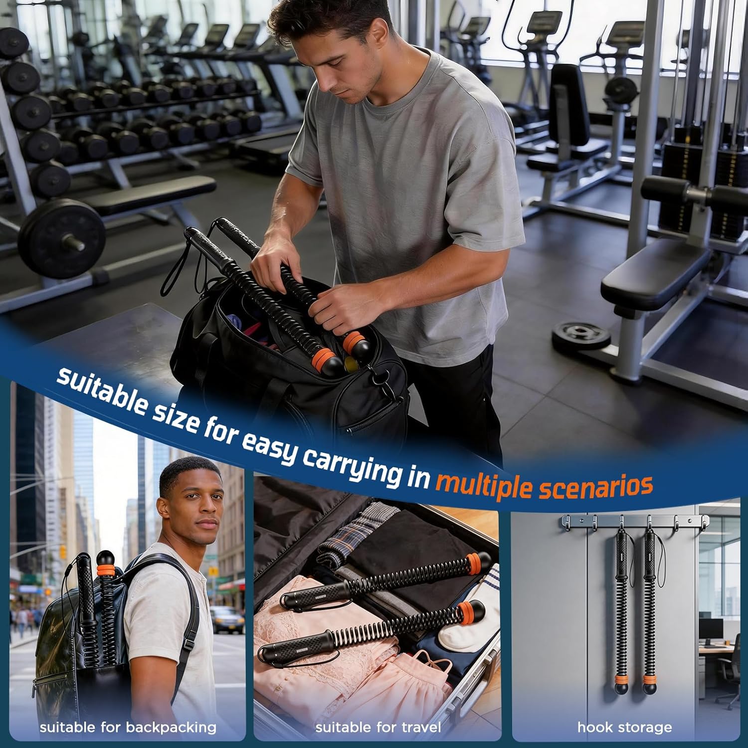 Portable Weighted Ropeless Battle Ropes, Adjustable Cordless Battle Rope Non-Slip Handle with Storage Bag for Home Gym, Fitness Equipment for Women Men HIIT Cardio Strength Training