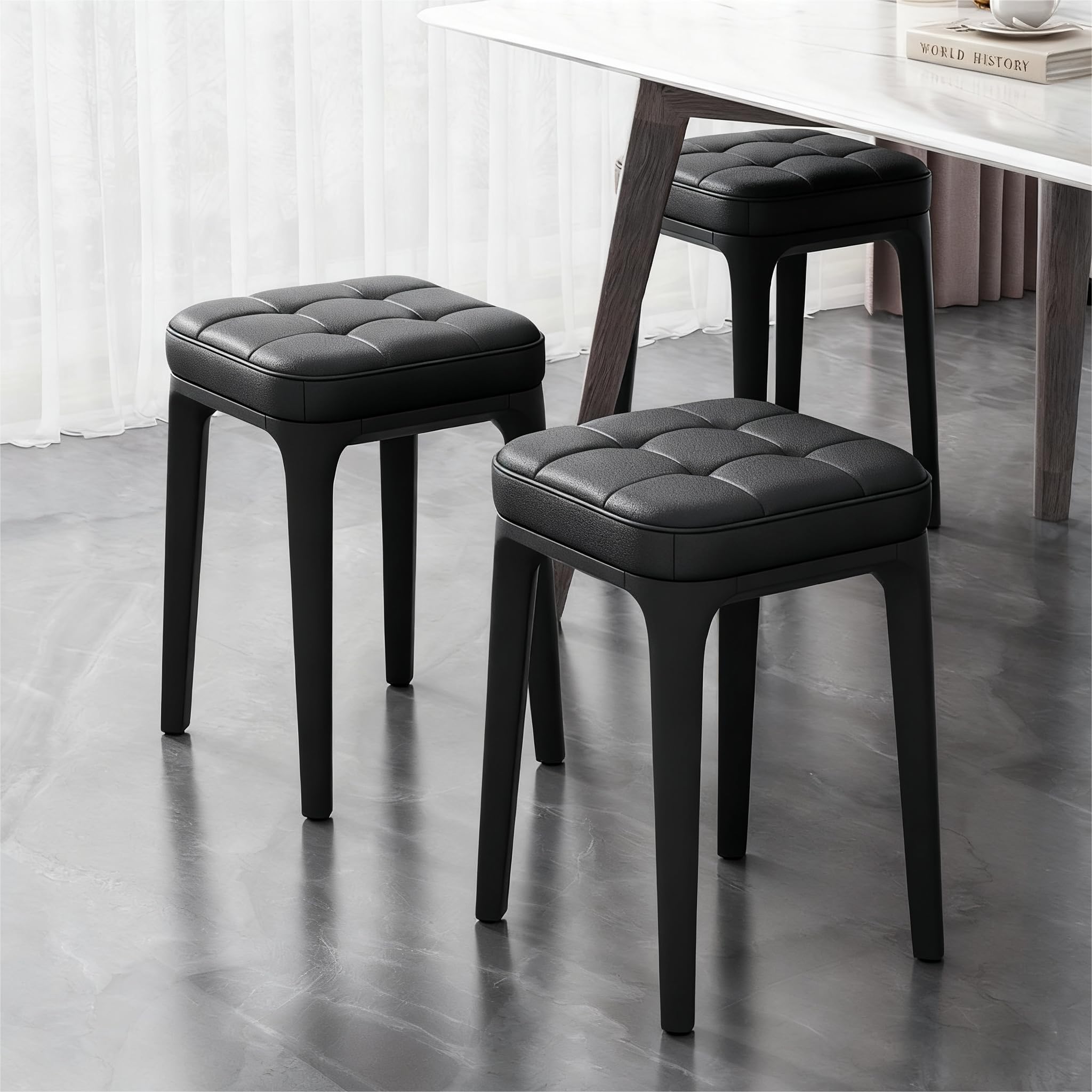 Barhocker-Set mit 2 Stück, rückenfreie Hocker in Gegenhöhe, industrielle stapelbare Barstühle mit Fußstütze für Küche/Esszimmer/Bistro/Terrasse (Schwarz 9)
