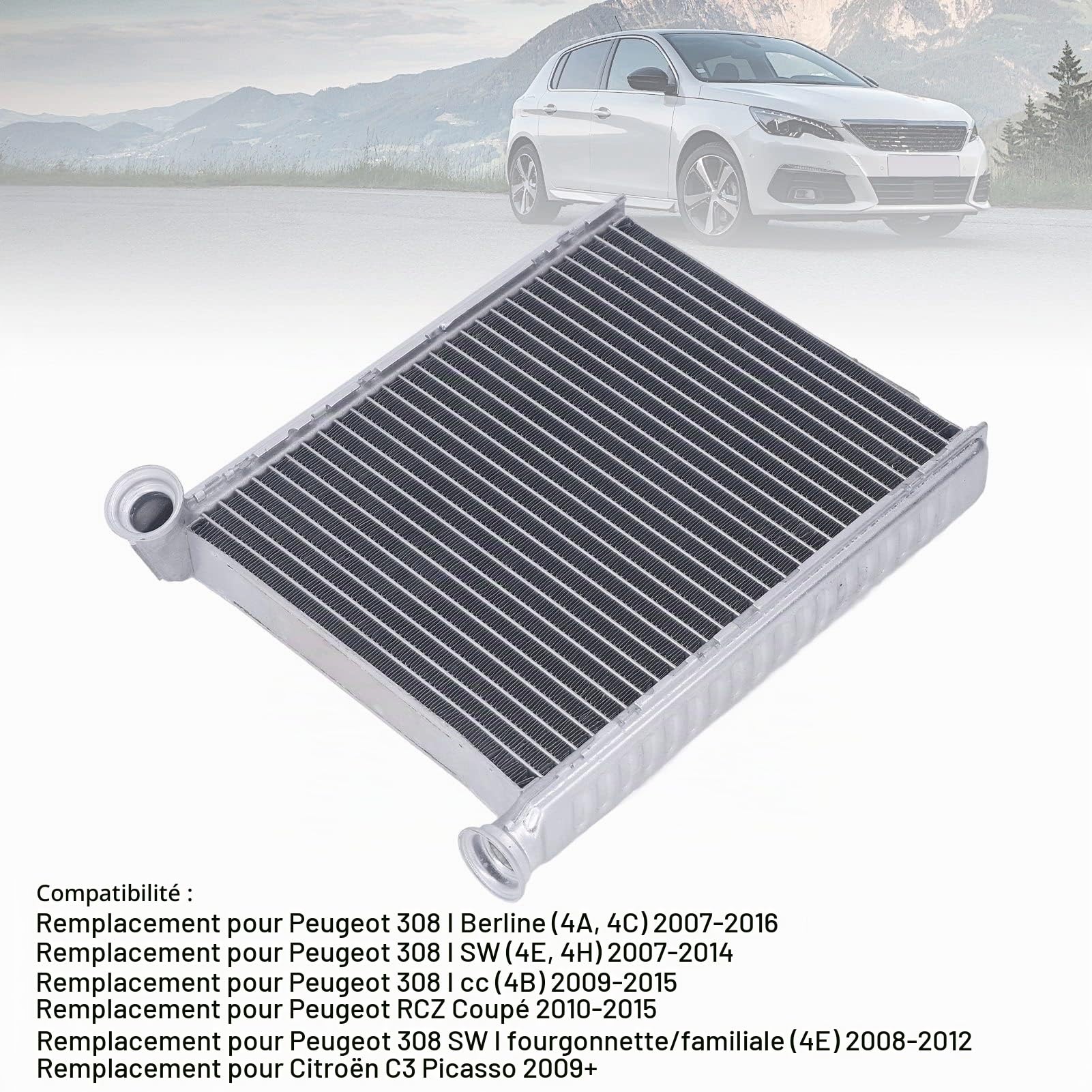 Keenso Radiateur de Réservoir d'eau d'air, 6448S4 échangeur de Chaleur Intérieur Remplacement d'unité de Chauffage de Radiateur de Réservoir d'eau d'air Chaud de Voiture pour 308 RCZ