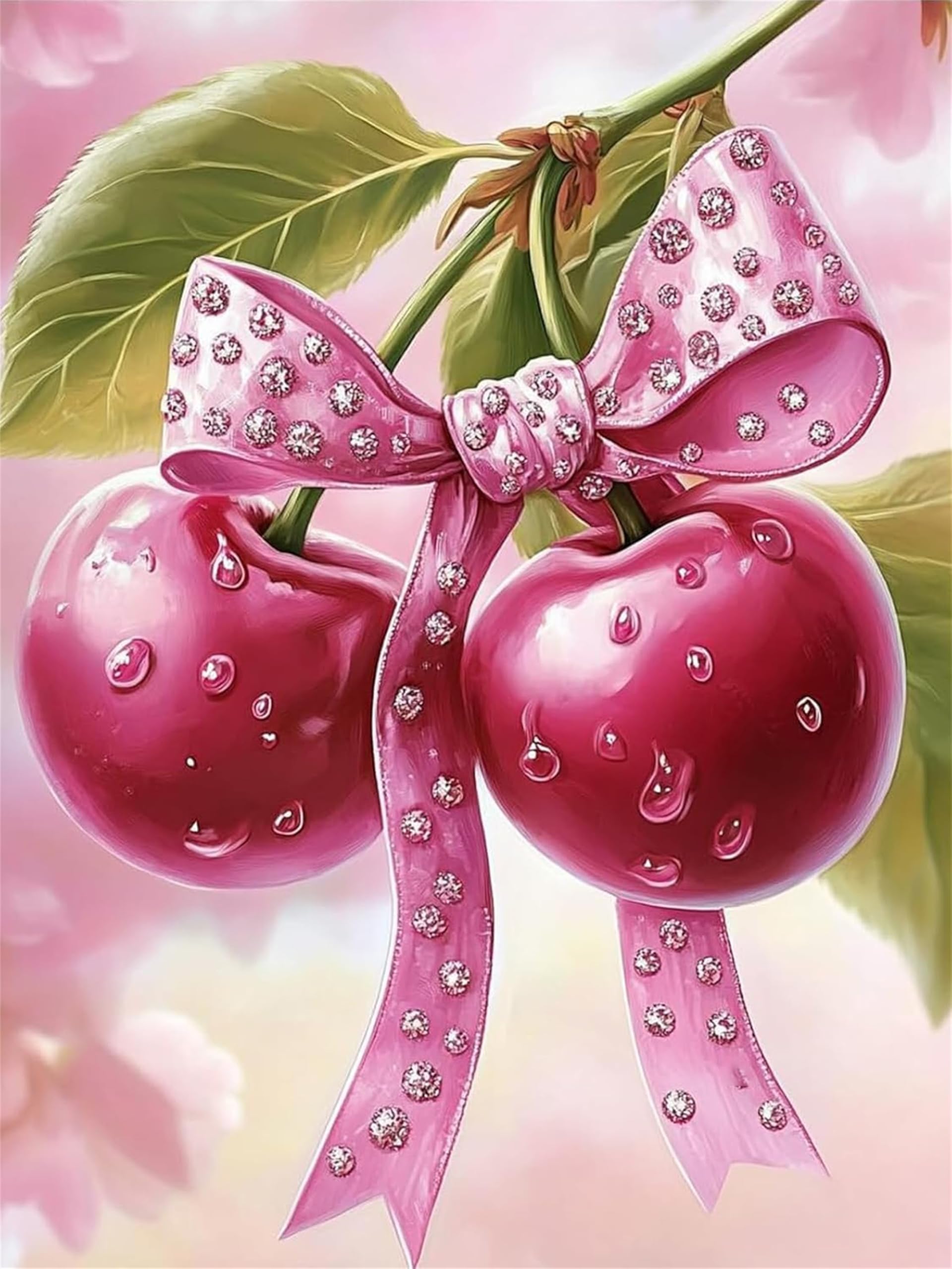 NANJDIAN 5D DIY Cherry Diamond Painting Kit for Adults,Diamond Art Kits for Beginner,Painting by Diamonds,Gem Art Kits Round Drill for Home Wall Decor Gifts for Women, Men (Cherry)