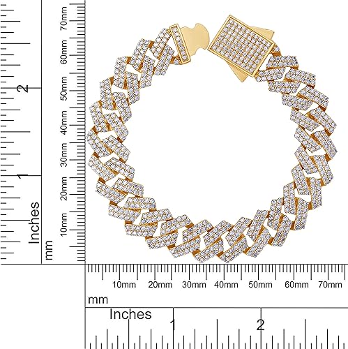 Miniatura 5 de SAVEARTH DIAMONDS Pulsera de cadena cubana de diamante de moissanita de corte redondo de 0.47 pulgadas de ancho en oro de 14 k sobre plata esterlina