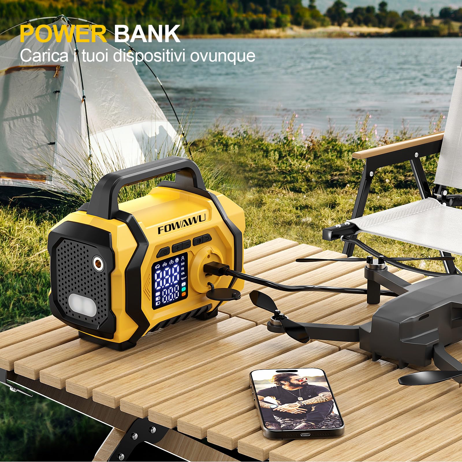 FOWAWU Avviatore Batteria Auto con Compressore 9 in 1, Avviatore Batteria 8000A 26800mAh(Tutti i Benzina e 10L Diesel), Compressore Aria Portatile 150psi con Schermo LCD Digitale Torcia LED