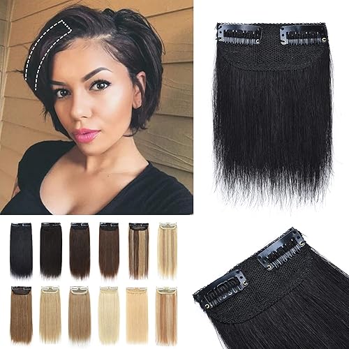 Miniatura 1 de S-noilite Extensiones de cabello corto con pinzas, cabello humano 100 % real, 1 unidad, 2 clips, extensiones de cabello con clip para mujeres con