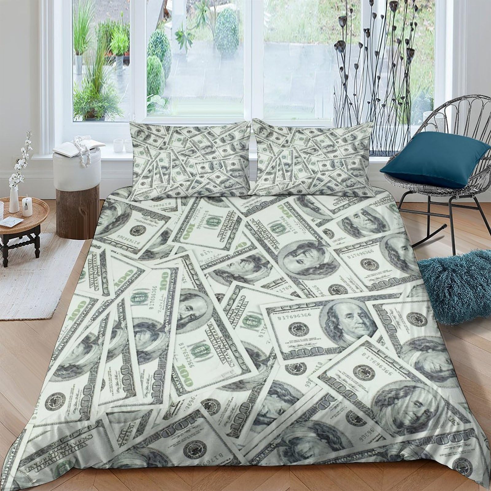 Ctjqhvkz Style-2 3D Printed Money Dollar Fitted Sheet Microfiber Soft Anti-Slip Bed Sheet For Bedroom Guestroom Decor Washable Single（135X200cm）