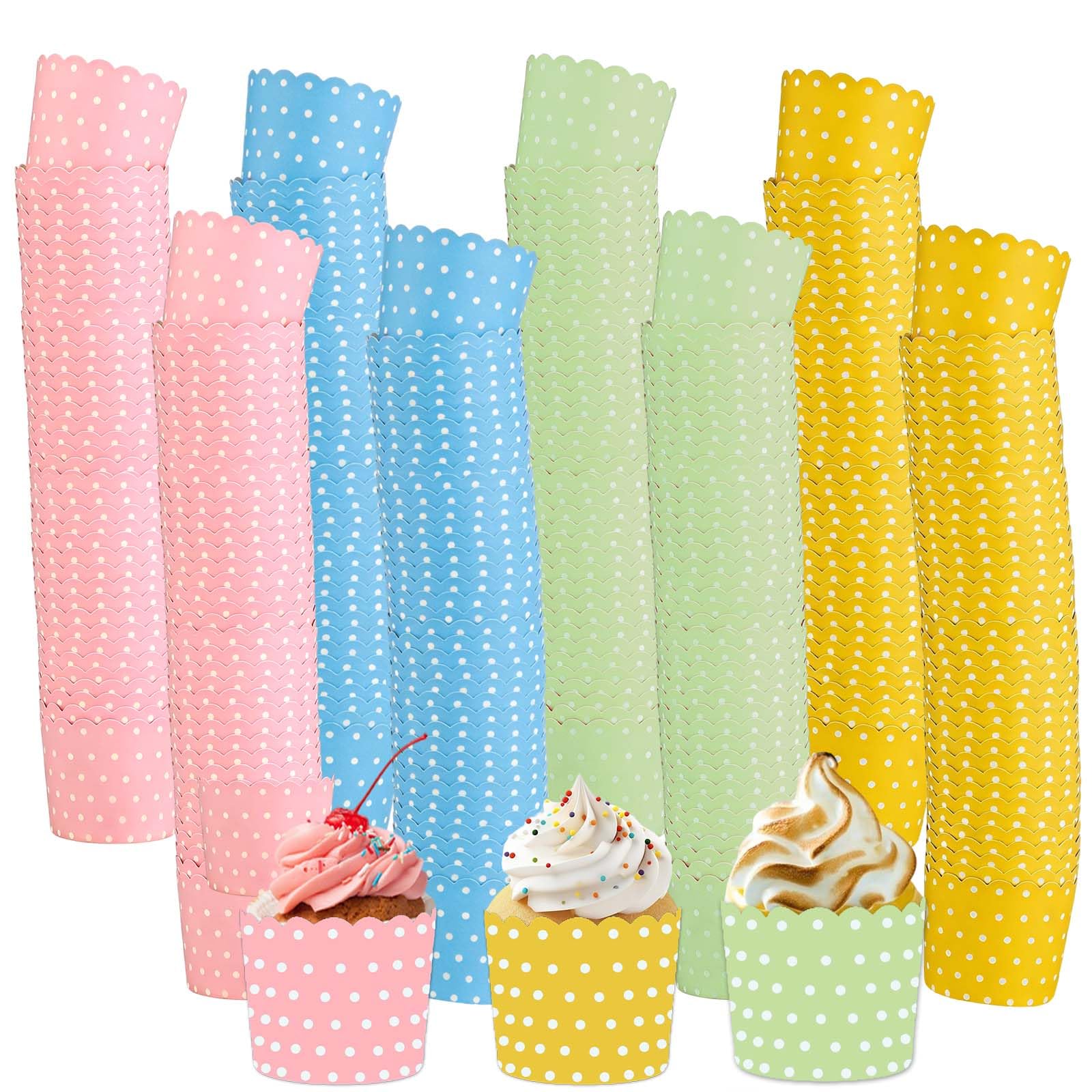 200pcs Cupcake Cases, Colourful Muffin Cases, Cupcake Liners, Greaseproof Baking Cups for Baking Ice Cream Dessert Wedding (A 200Pcs Pink Blue Yellow Green)