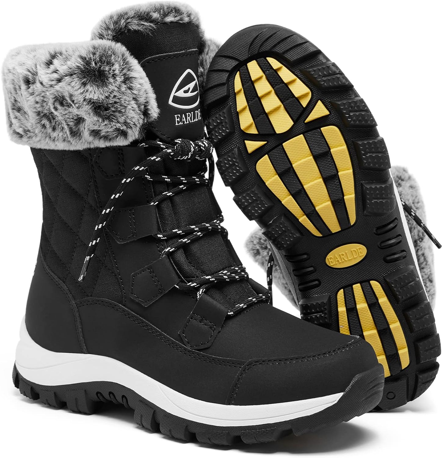 EARLDE Women's Snow Boots Waterproof Winter Boots Mid-Calf Outdoor Lightweight Warm Faux Fur Lined with Non-slip Sole