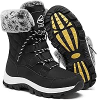 Vista 1 de EARLDE Womens Snow Boot With Waterproof Lace Up Mid-Calf Outdoor Winter Deep Tread Rubber Sole