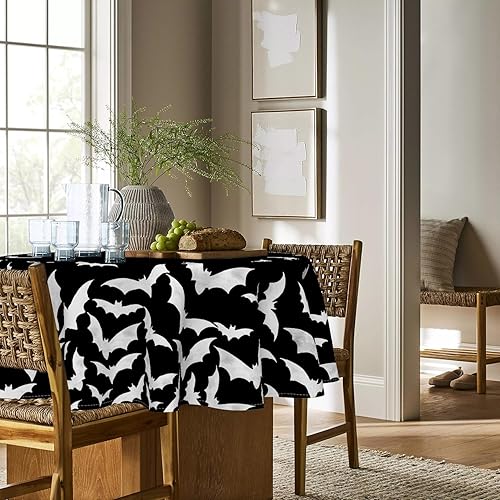 Miniatura 9 de Horaldaily Mantel rectangular de Halloween de 60 x 104 pulgadas, diseño de murciélagos, lavable, para decoración de fiestas, pícnic, cenas