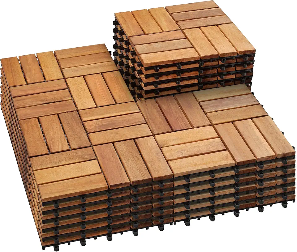 PrimeZone Checker Acacia Deck Tiles – 27 pcs (12x12)