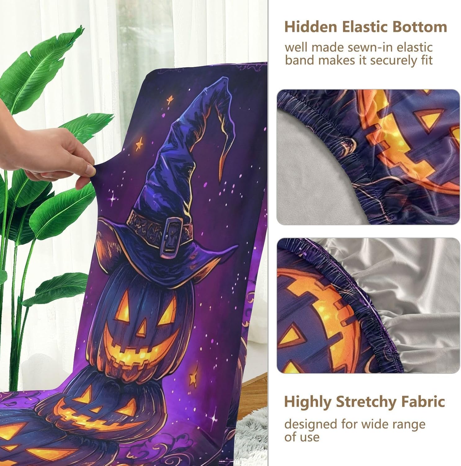 ALAZA Chair Covers for Dining Room, Three Pumpkins Stretch Chair Cover Sets Chair Protector Removable Washable for Ktichen Restaurant Hotel