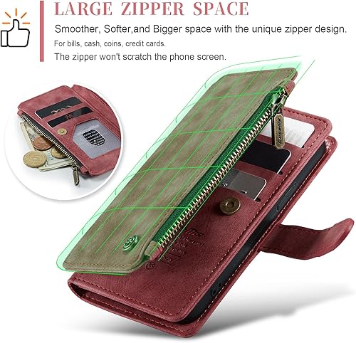 Miniatura 4 de CaseMe - Funda tipo cartera para iPhone 15 Pro, multifunción, hecha a mano, de piel sintética, con cremallera, a prueba de golpes, con cierre