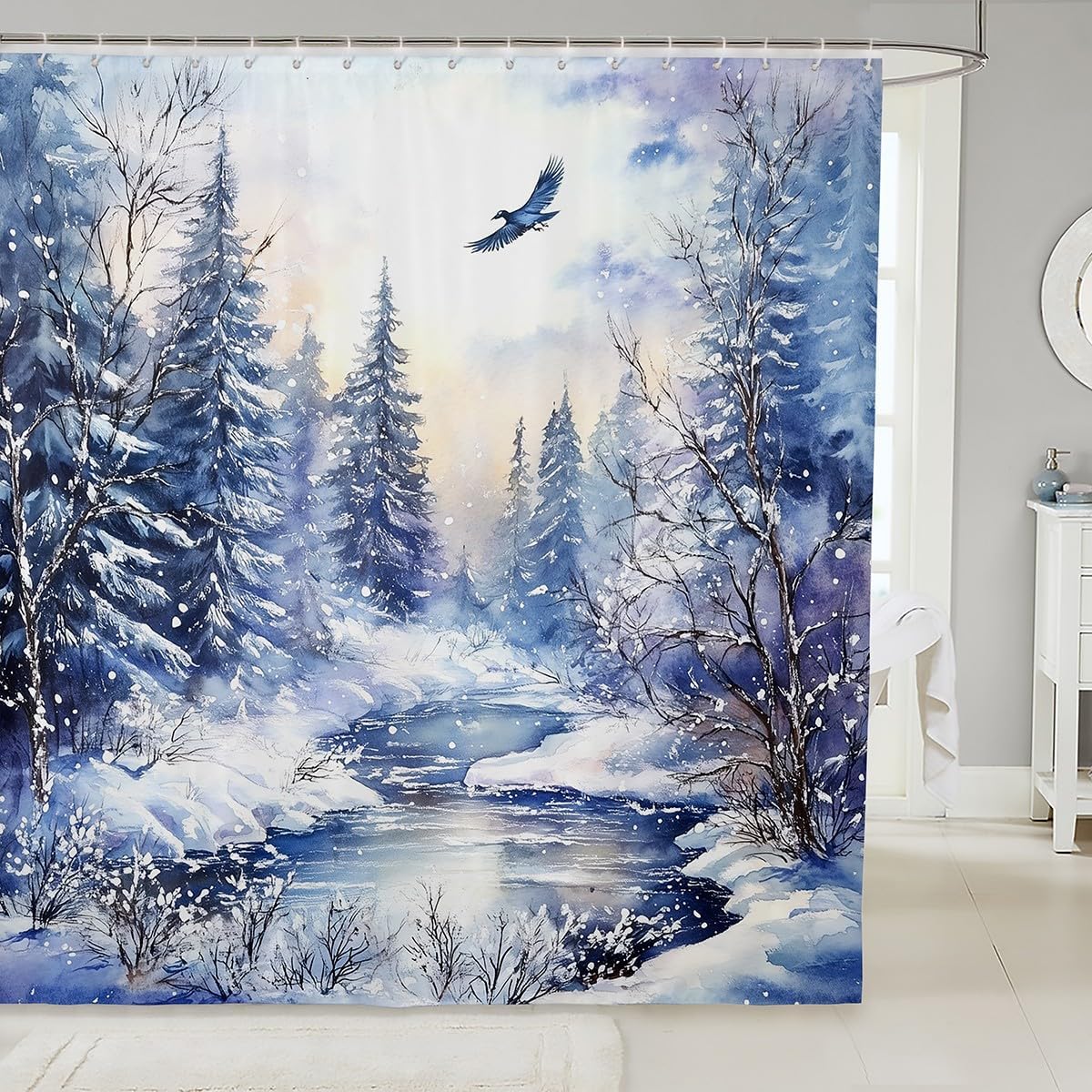 Winter Pine Trees Shower Curtain 72" W x 72" L Wild Bird
