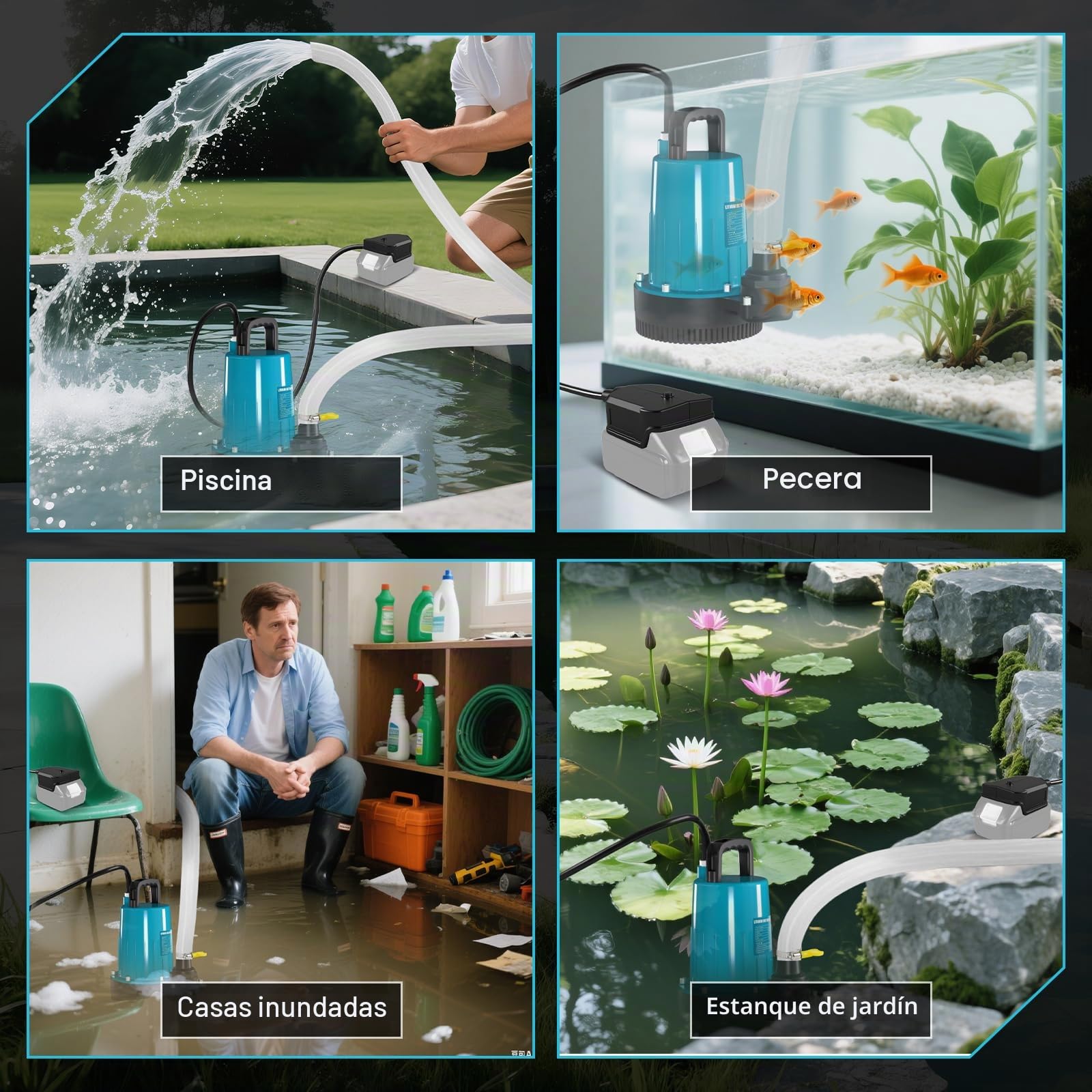 Bomba sumergible compatible con batería Makita de 18 V (sin batería), caudal de 2800 L/H, altura de extracción de 12 m, cable de conexión de 5 m, tubo de salida de 10 m, para piscina, camas de agua