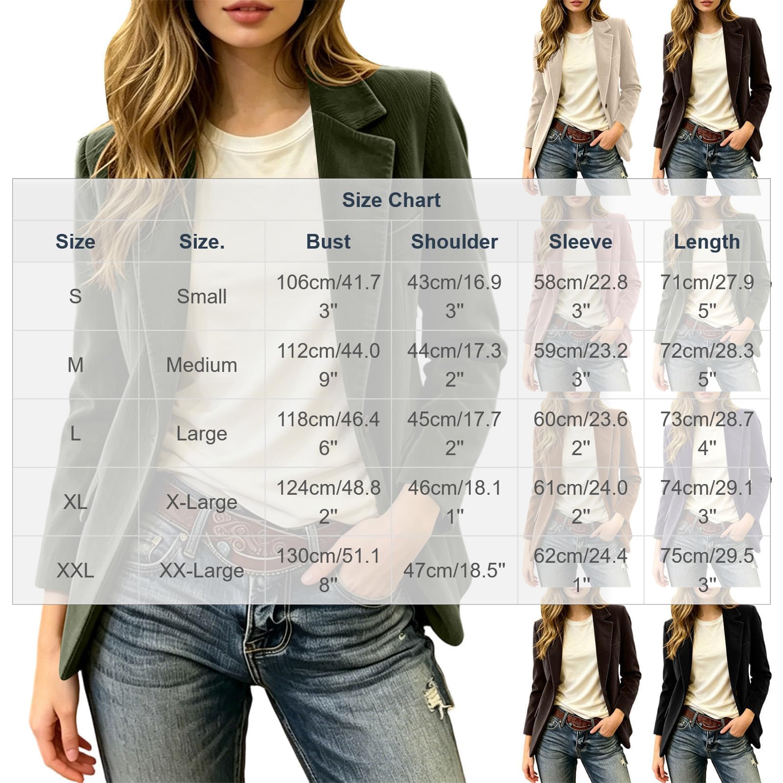 Générique Blazer Femme en daim Manches Longues Un Bouton Col Châle Revers Veste de Costume Chic Élégant Bureau Fête