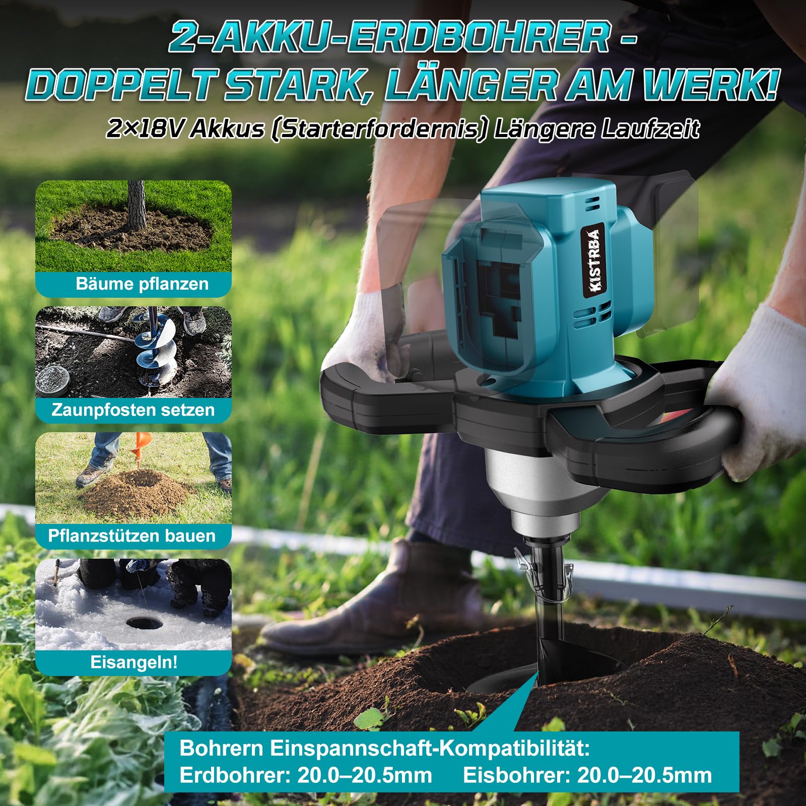 Akku Erdbohrer Eisbohrer für Makita 18V Akku, Ohne Akku, Ohne Bohrer | 1200W Bürstenloser Motor, Professional Erdlochbohrer für Gartenbau/Pfahlsetzung, Kompatibel mit Ø 4cm bis Ø 30cm Bohrer