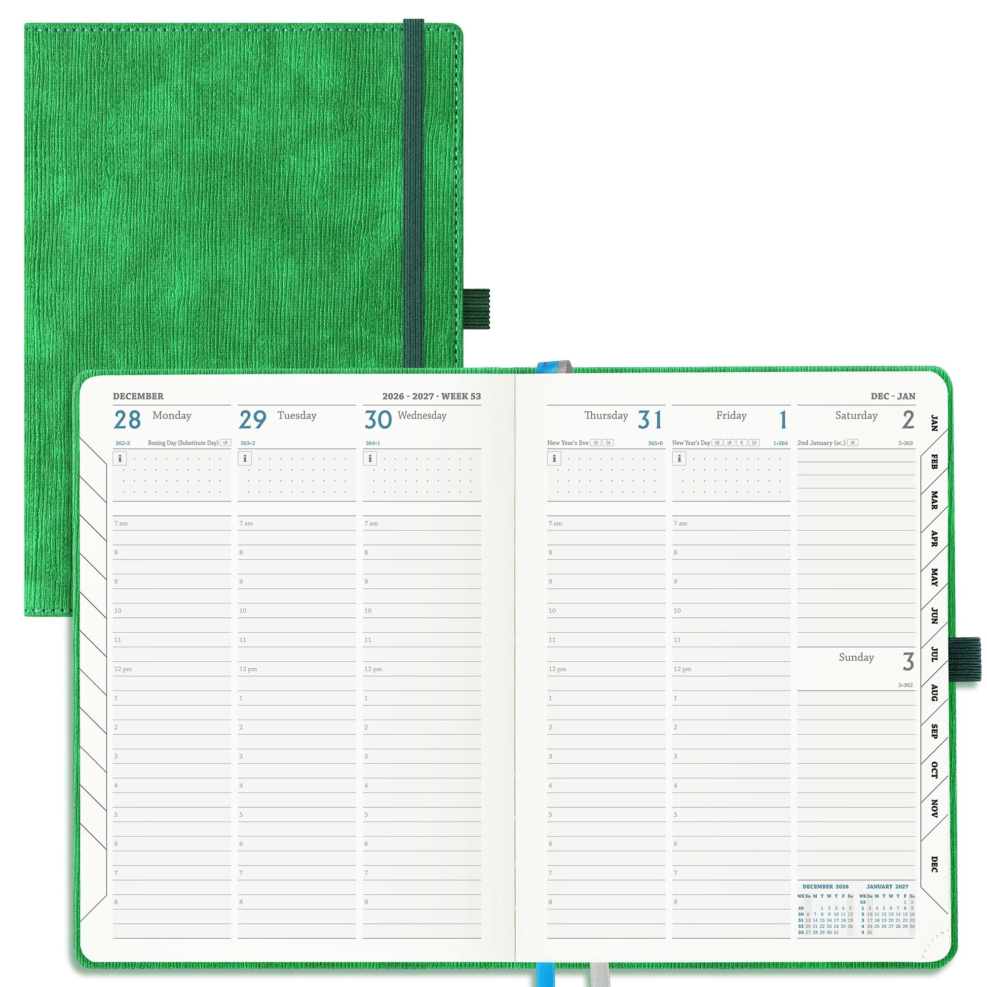 IN-LUXPRO Academic Diary 2026-2027 Week to View A5 Medium (21.9x16.2 cm) 18 Months (Jul'26 - Dec'27) Mid Year Diary 26/27 Vertical Weekly Planner with Timeslots& Month Tabs, PU Leather Green โ image 1