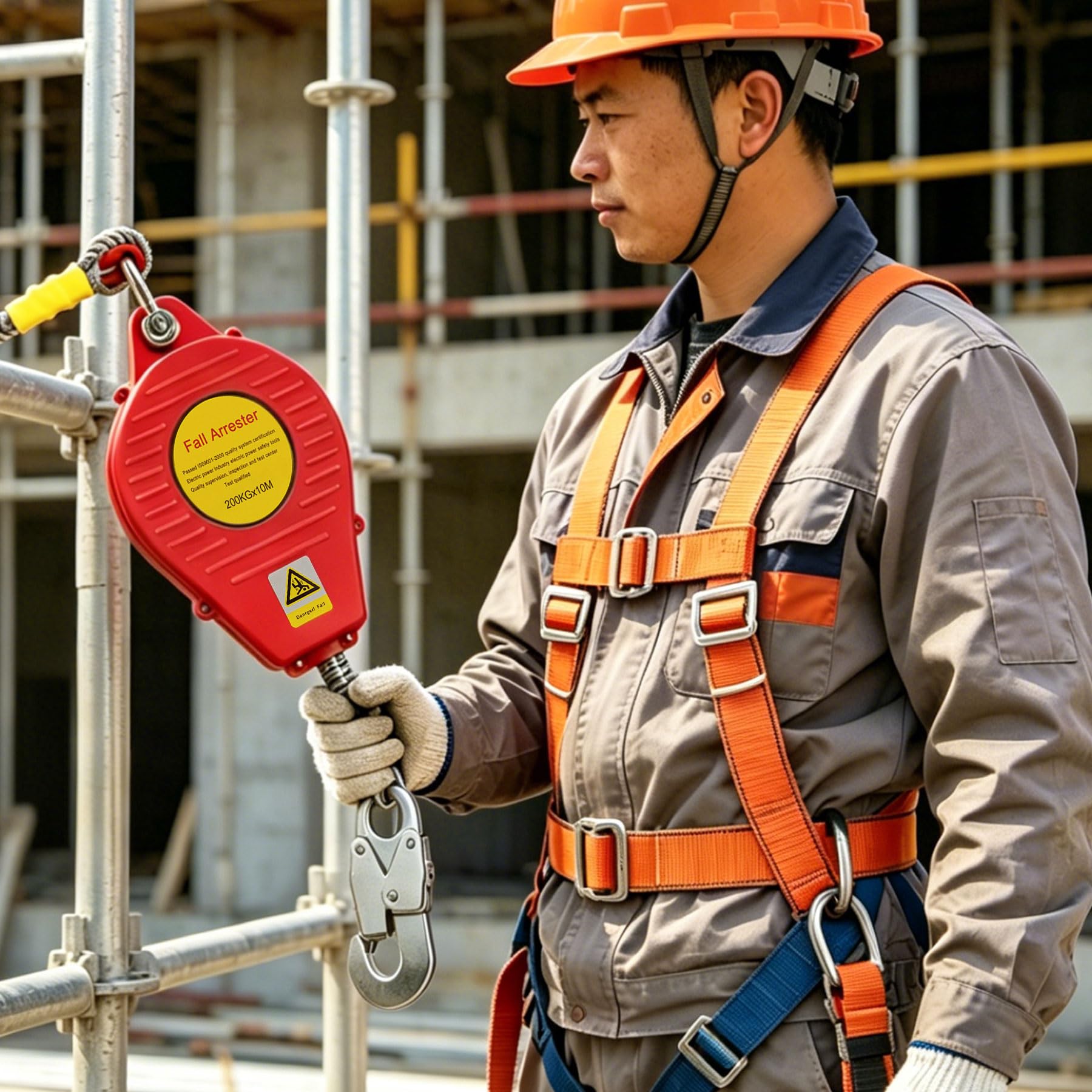 Dispositivo Anticaida Retractil, 10m Arnes Linea de Vida Retractil Tejado | Anticaidas Retractil Seguridad 200KG con Gancho Autoblocante, Equipos Anticaída Retractil para Trabajos Aéreos