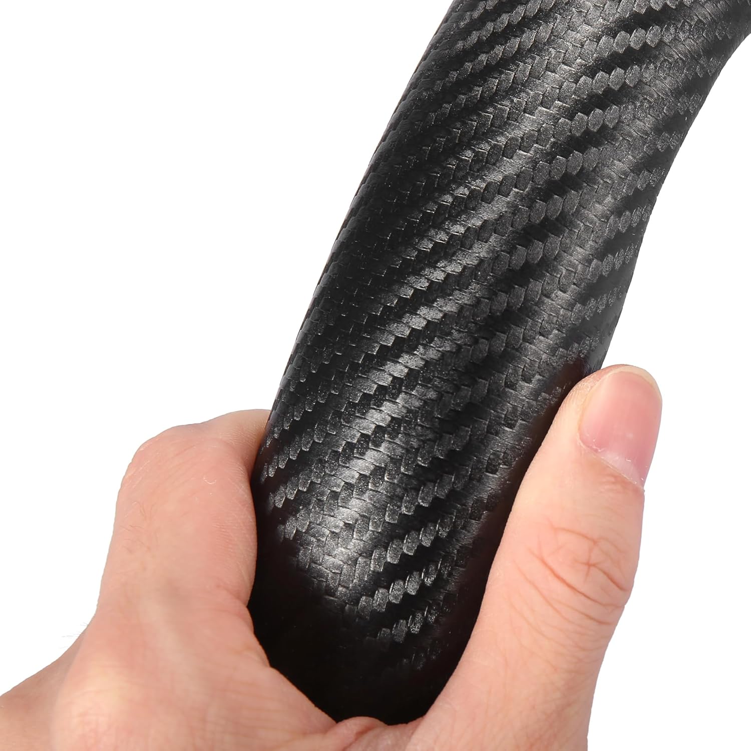 X AUTOHAUX Pair 38cm 15" Steering Wheel Cover with Two Section Carbon Fiber Pattern Universal Car Anti Slip Steering Wheel Cover Black