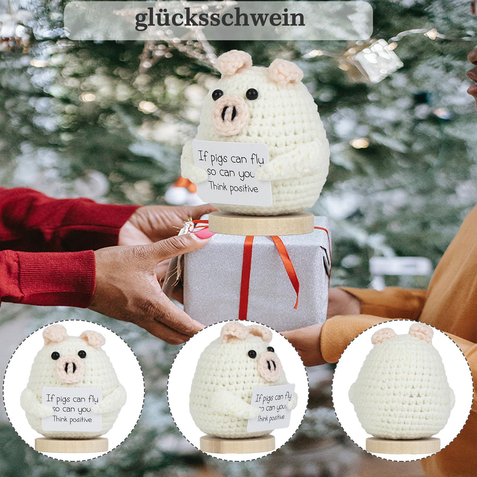 XBOCMY Pocket Hug - Porcellino portafortuna, in lana lavorata a maglia, mini bambola di maiale e piccolo portafortuna, regalo di mutago, buon miglioramento, regalo scolastico