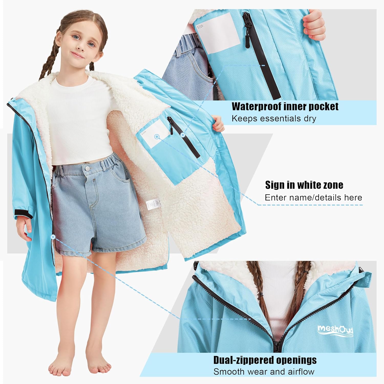 Kids Swim Parka, Waterproof Swimming Jacket, Hooded Surf Changing Robe, Warm Winter Swim Coat - Image 5