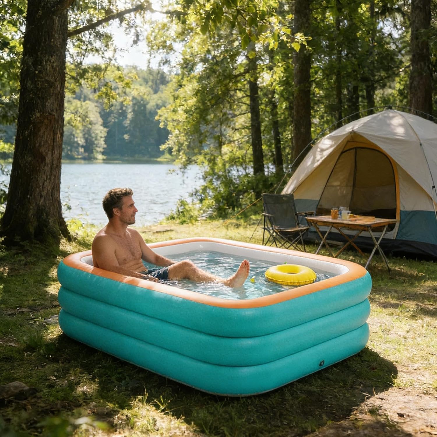 Inflatable Kids Pool, Wear Resistant Water Toy, Backyard Swimming Pool, Portable Inflatable Pools for Summer Backyard Party Vacation Camping Outdoor Fun Relaxing Playing Family Kids Activity