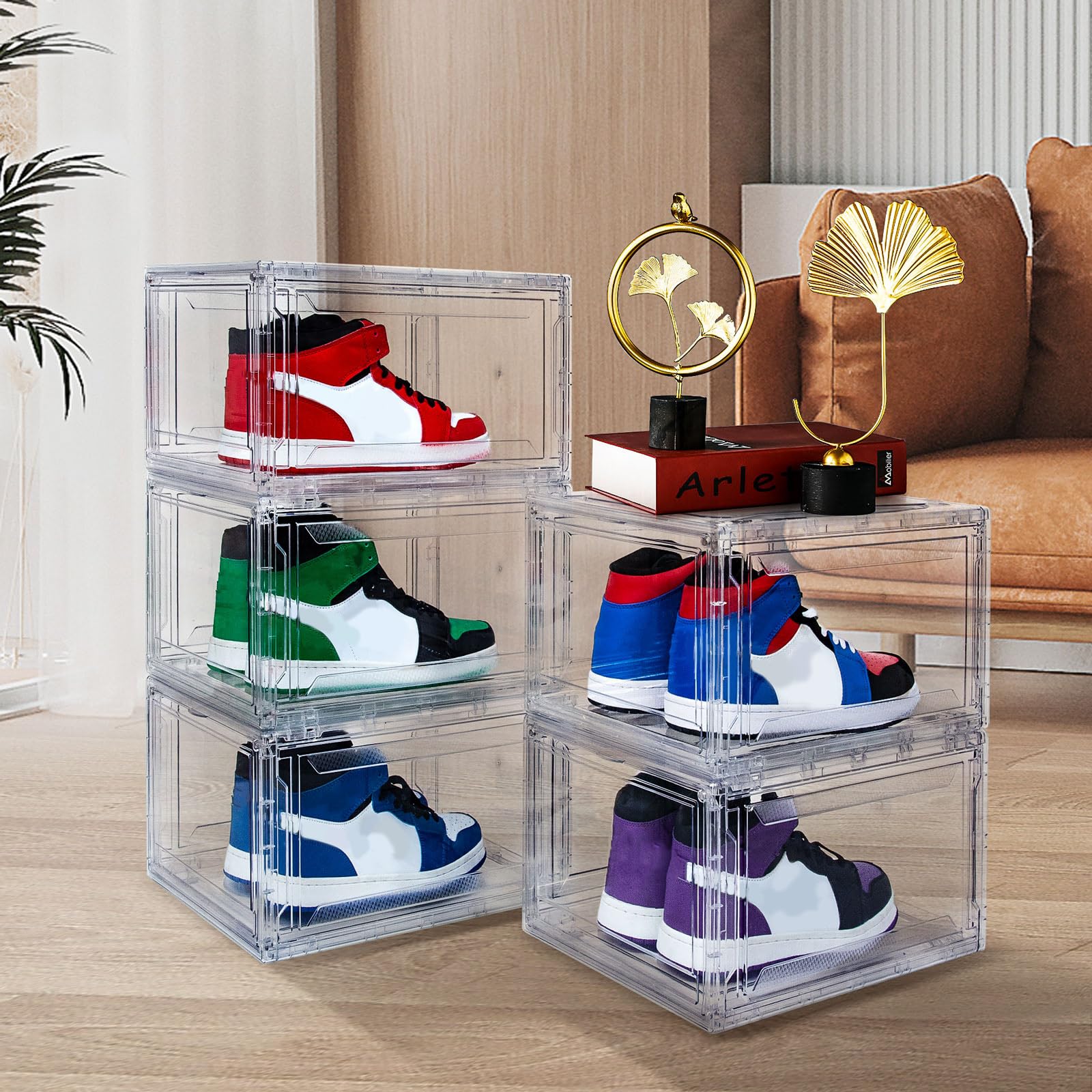 Paquete de 12 Cajas de Zapatos, Caja de Zapatos Frontal caída, Caja apilable de plástico Transparente, contenedores de Zapatos, Caja de exhibición de Zapatos acrílica, Almacenamiento de Tenis,