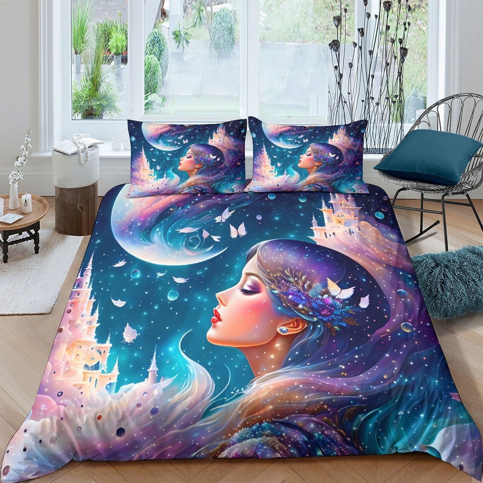 Ctjqhvkz Style-5 3D Printed Fantasy Moon Fitted Sheet Microfiber Soft Breathable Dreamy Woman Bed Cover For Bedroom Dorm Mattress Decor Single（135X200cm）