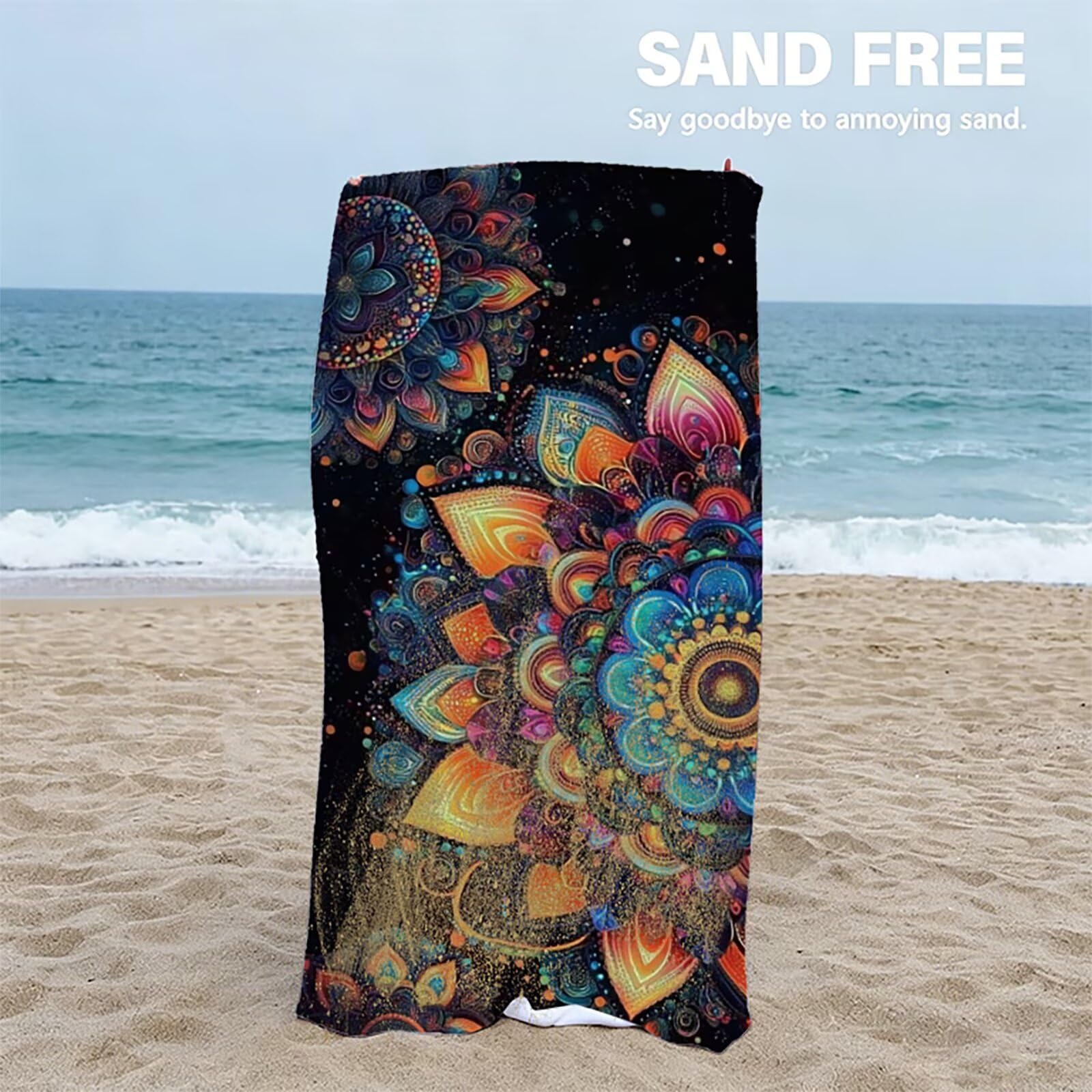 Telo Mare Microfibra - Telo Mare Grande 100x220 cm - Ultra Leggero - Asciugatura Rapida | Asciugamano Mare Donna e Uomo: Facile da Pulir - nero, per Spiaggia, Piscina, Viaggio, Mandala (2) 0J-176