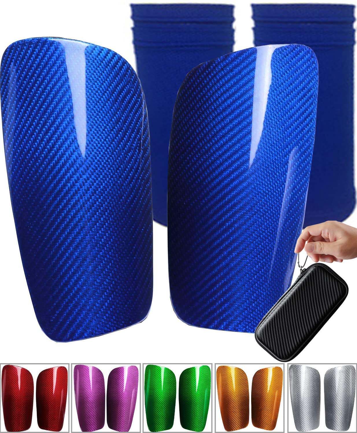 Carbon Fiber Soccer Shin Guards, with Portable Carrying Case and Sleeves, Super Strong, Ultra Light, Shock Resistance, Air Permeability, Suitable for Adult, Youth, Kid, Effective Protection