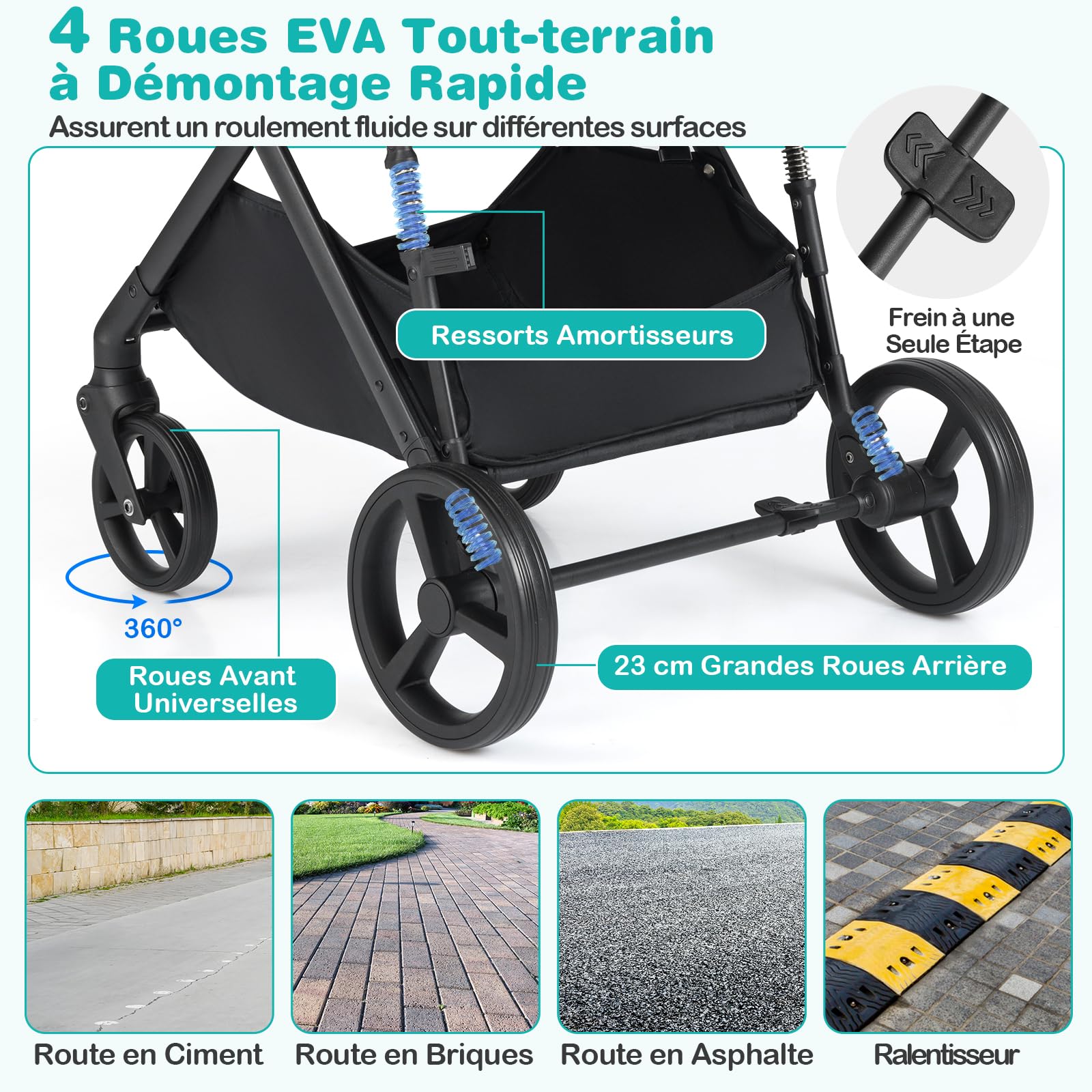 COSTWAY Poussette 3 en 1 Pliable Siège Réversible Nacelle 0-3 Ans 22 kg Noir