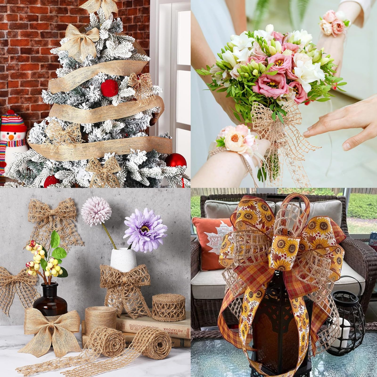 10 jardów z naturalnej juty, tkanina jutowa, siatka bożonarodzeniowa, rustykalna taśma prezentowa, taśma do wieńca, majsterkowania, pakowania i DIY (kremowa + juta)