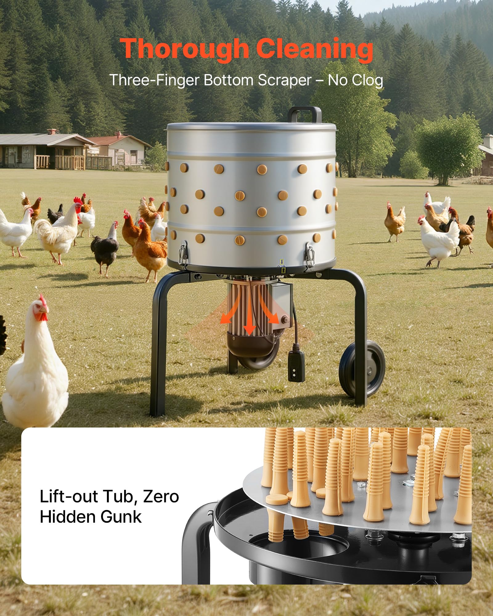 VEVOR Spiumatrice Elettrica per Pollame da 900 W, Spiumatrice per Polli a Tamburo in Acciaio Inossidabile Velocità 230 giri/min, Spennatrice Rotante per Spiumatura di Polli, Anatre, Tacchini